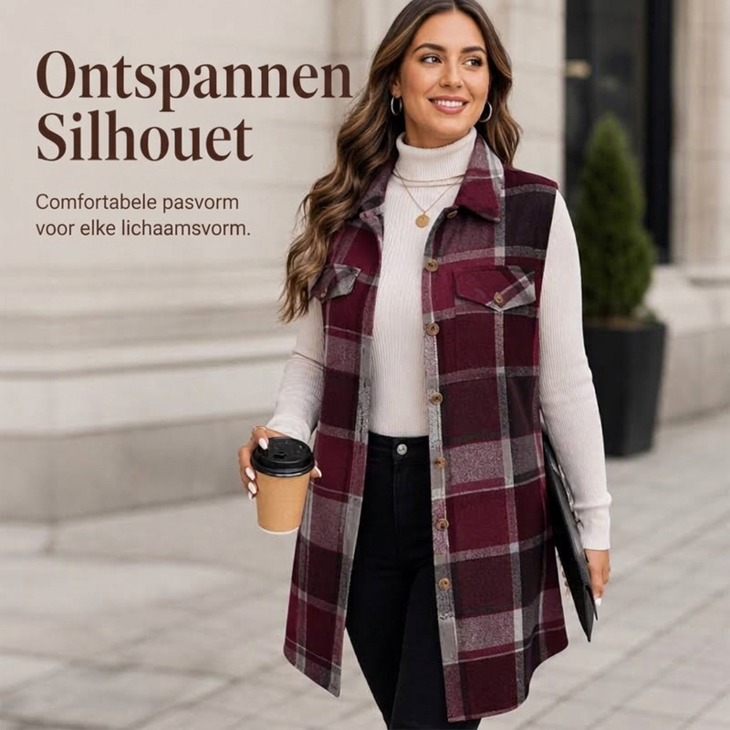 💥50% Rabatt! Nur heute!💥 Damen-Weste mit Karomuster, Knopfleiste und Taschen