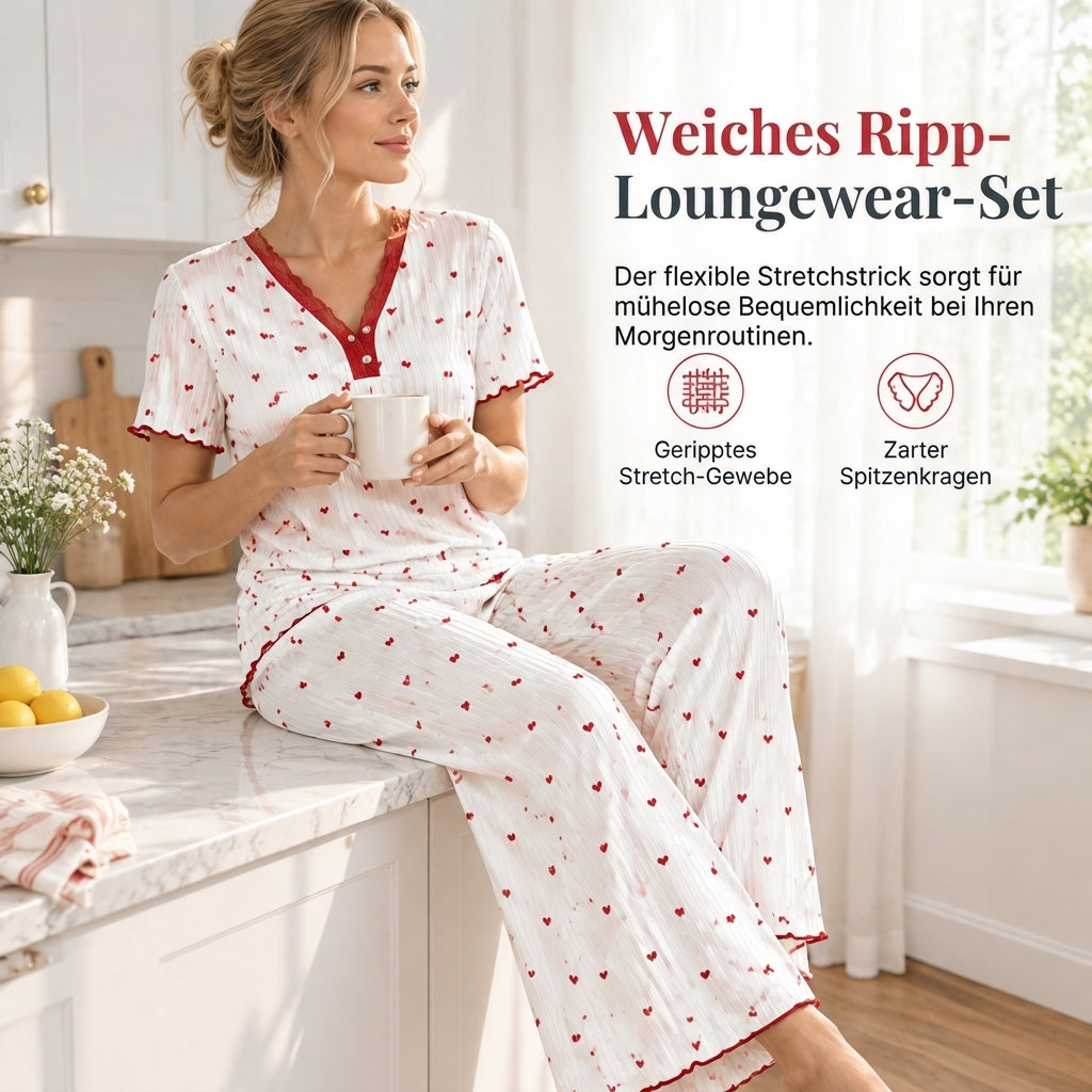🌟Bestseller reduziert! Nur diese Woche!🌟 Bedrucktes Pyjama-Set für Damen, kurzärmliges Oberteil und lange Hose