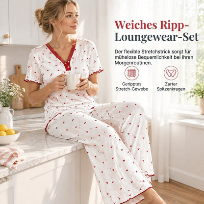 🌟Bestseller reduziert! Nur diese Woche!🌟 Bedrucktes Pyjama-Set für Damen, kurzärmliges Oberteil und lange Hose