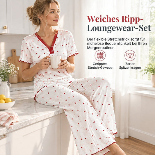 🌟Bestseller reduziert! Nur diese Woche!🌟 Bedrucktes Pyjama-Set für Damen, kurzärmliges Oberteil und lange Hose