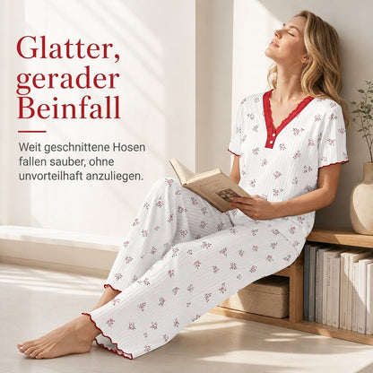 🌟Bestseller reduziert! Nur diese Woche!🌟 Bedrucktes Pyjama-Set für Damen, kurzärmliges Oberteil und lange Hose