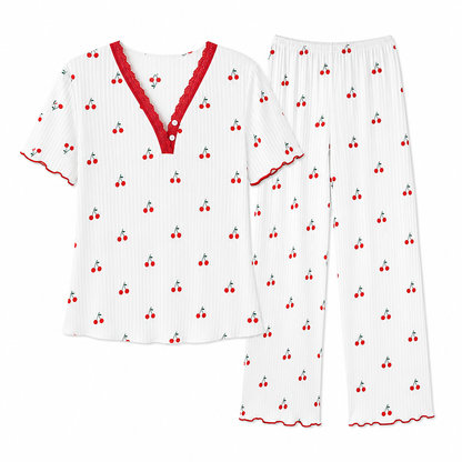 🌟Bestseller reduziert! Nur diese Woche!🌟 Bedrucktes Pyjama-Set für Damen, kurzärmliges Oberteil und lange Hose
