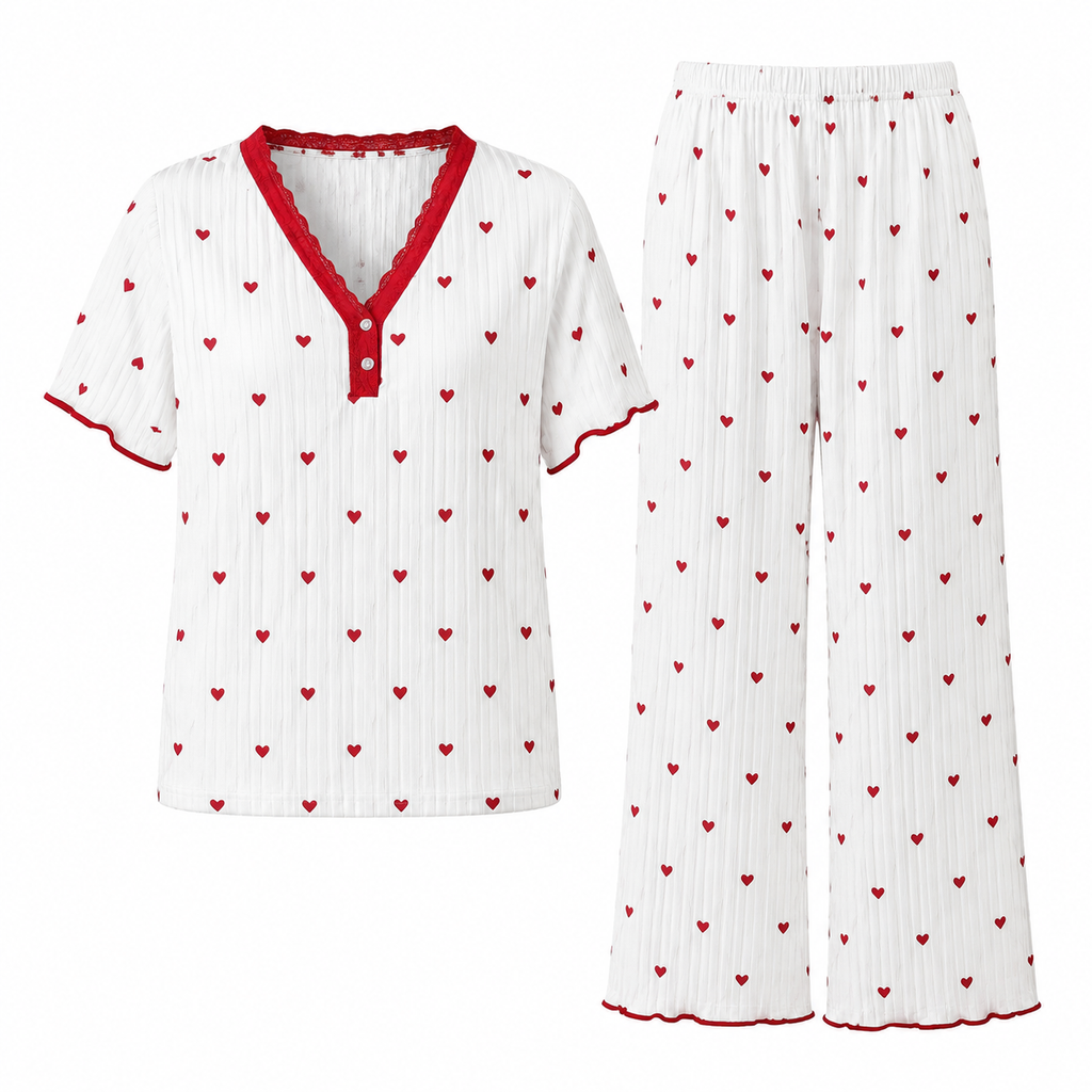 🌟Bestseller reduziert! Nur diese Woche!🌟 Bedrucktes Pyjama-Set für Damen, kurzärmliges Oberteil und lange Hose