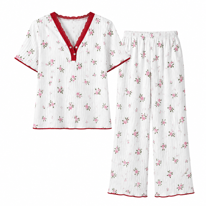 🌟Bestseller reduziert! Nur diese Woche!🌟 Bedrucktes Pyjama-Set für Damen, kurzärmliges Oberteil und lange Hose