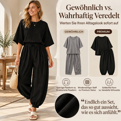 📢🎉50%Rabatt!!!🛍️✨Damen-Strukturshirt mit Fledermausärmeln und Laternenhose