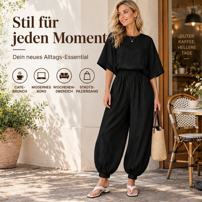 📢🎉50%Rabatt!!!🛍️✨Damen-Strukturshirt mit Fledermausärmeln und Laternenhose