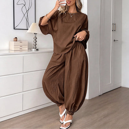 📢🎉50%Rabatt!!!🛍️✨Damen-Strukturshirt mit Fledermausärmeln und Laternenhose