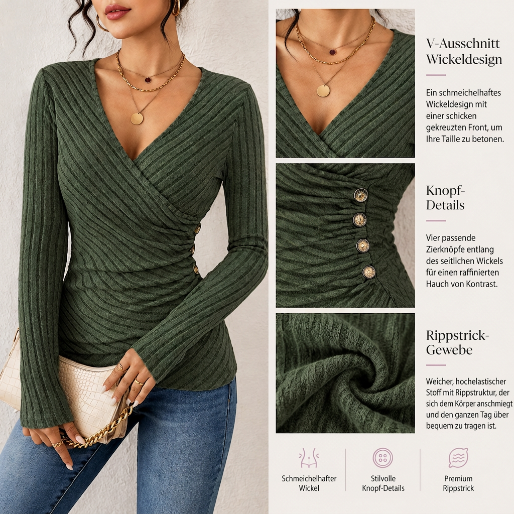 📢Kundenliebling + 50% Rabatt!📢 Damen Freizeit Oberteil, V-Ausschnitt, Langarm, Unifarben, für Frühling und Herbst
