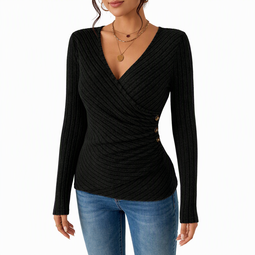 📢Kundenliebling + 50% Rabatt!📢 Damen Freizeit Oberteil, V-Ausschnitt, Langarm, Unifarben, für Frühling und Herbst