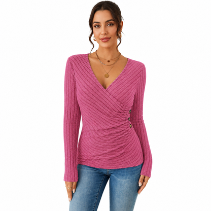 📢Kundenliebling + 50% Rabatt!📢 Damen Freizeit Oberteil, V-Ausschnitt, Langarm, Unifarben, für Frühling und Herbst