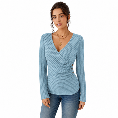 📢Kundenliebling + 50% Rabatt!📢 Damen Freizeit Oberteil, V-Ausschnitt, Langarm, Unifarben, für Frühling und Herbst