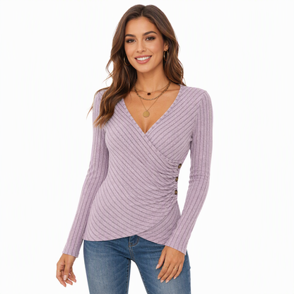 📢Kundenliebling + 50% Rabatt!📢 Damen Freizeit Oberteil, V-Ausschnitt, Langarm, Unifarben, für Frühling und Herbst