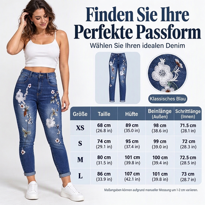 📢Kundenliebling + 50% Rabatt!📢 Dehnbare Jeans mit floraler Stickerei und eng anliegender Passform für Damen