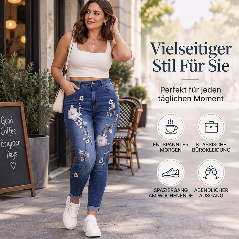 📢Kundenliebling + 50% Rabatt!📢 Dehnbare Jeans mit floraler Stickerei und eng anliegender Passform für Damen