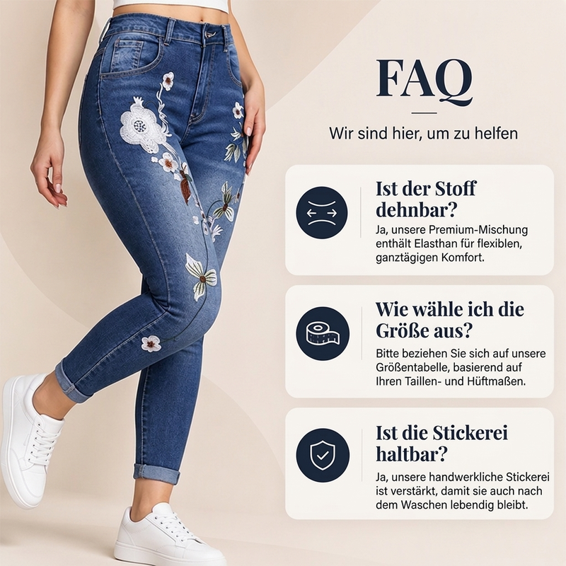 📢Kundenliebling + 50% Rabatt!📢 Dehnbare Jeans mit floraler Stickerei und eng anliegender Passform für Damen