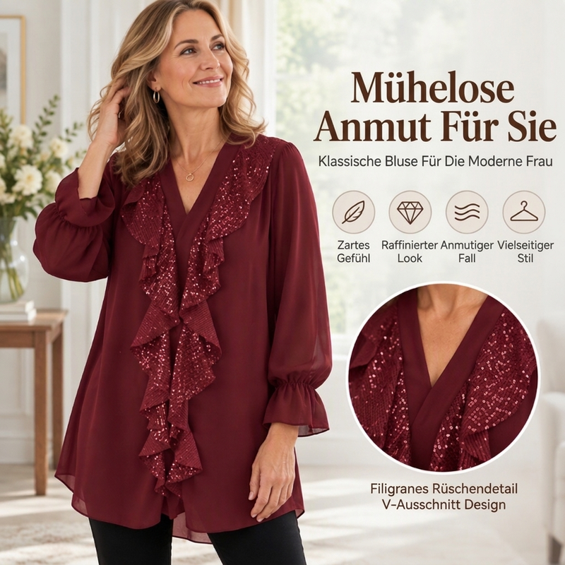 📢Kundenliebling! Jetzt kaufen!📢 Damen V-Ausschnitt Pailletten-Chiffonbluse