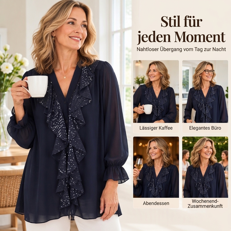 📢Kundenliebling! Jetzt kaufen!📢 Damen V-Ausschnitt Pailletten-Chiffonbluse