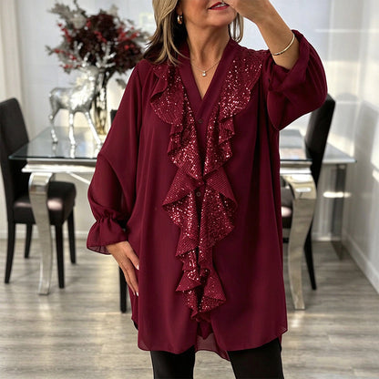 📢Kundenliebling! Jetzt kaufen!📢 Damen V-Ausschnitt Pailletten-Chiffonbluse