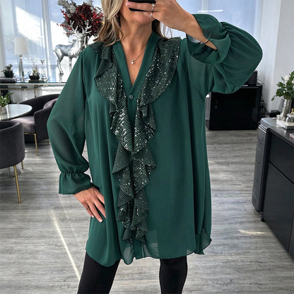 📢Kundenliebling! Jetzt kaufen!📢 Damen V-Ausschnitt Pailletten-Chiffonbluse