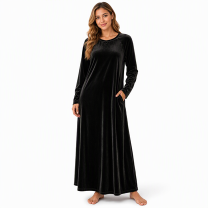 Freizeitkleid aus Samt mit Rundhalsausschnitt und Taschen für Damen