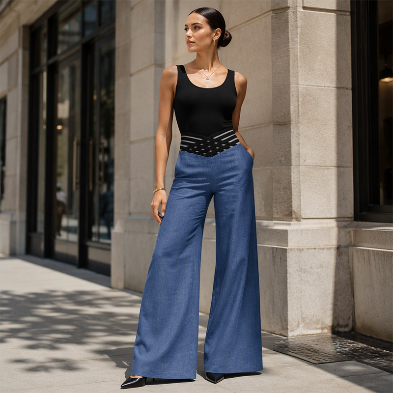Freizeit-Hose für Damen mit hohem Bund und weitem Bein