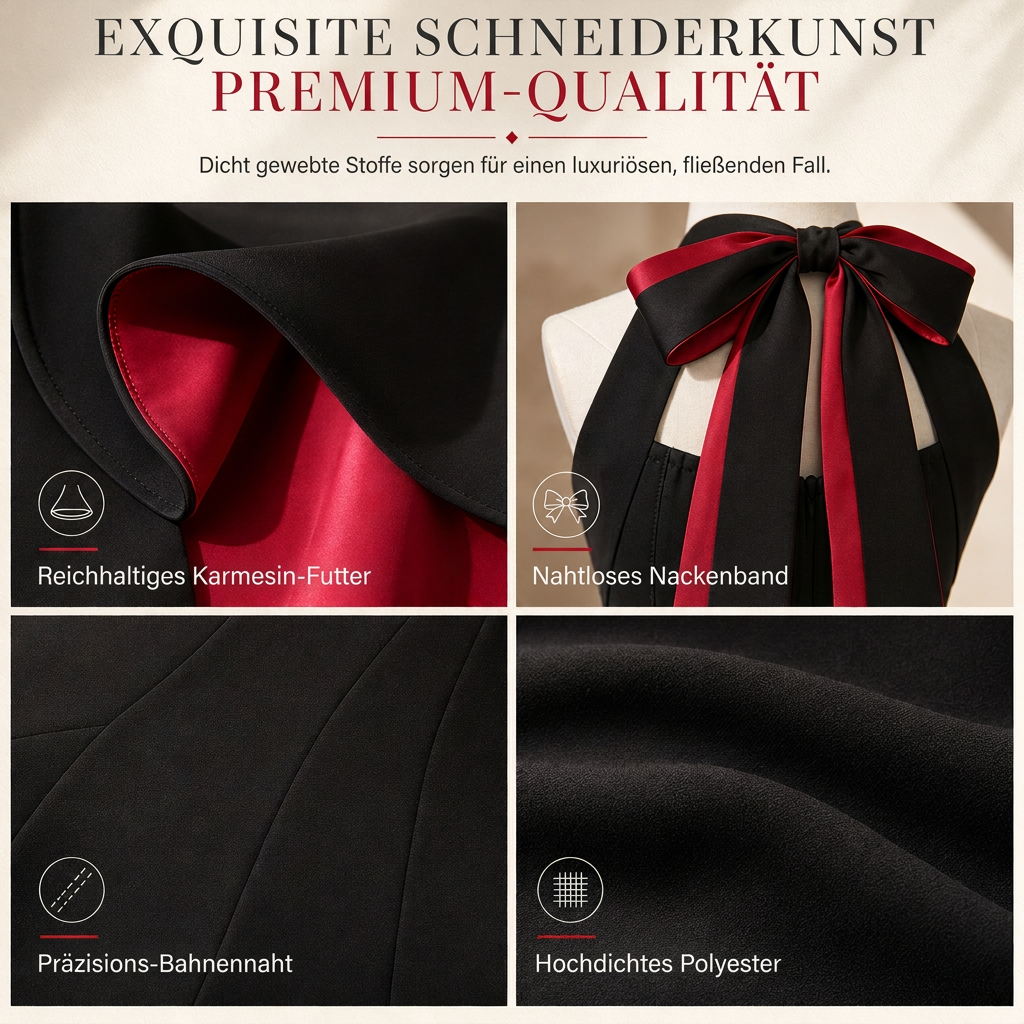 Damen Elegantes Schwarz Colorblock Kleid Figurbetont Taille betonendes Partykleid