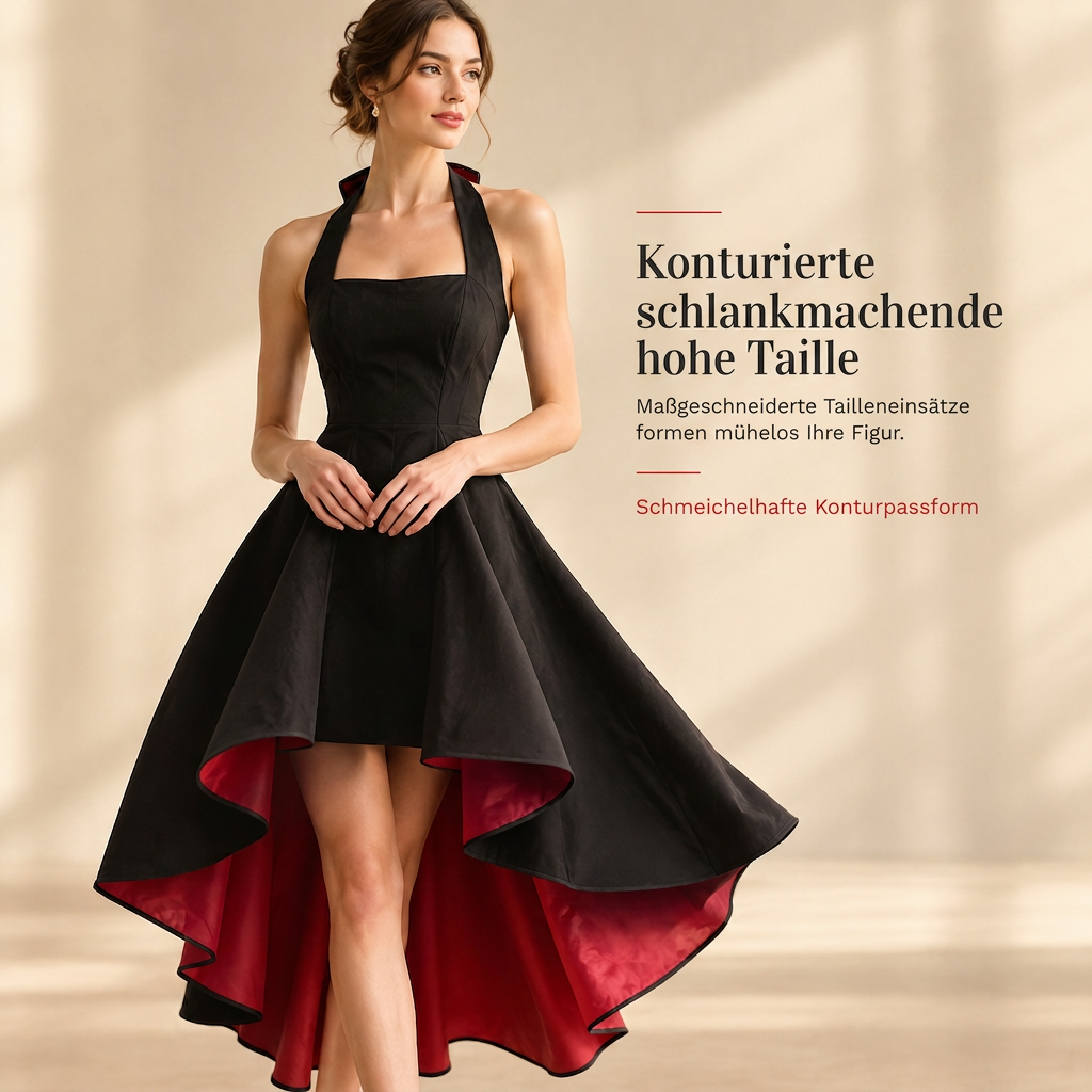 Damen Elegantes Schwarz Colorblock Kleid Figurbetont Taille betonendes Partykleid