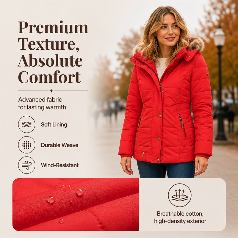 ⭐Damen taillierte gesteppte Jacke mit Kapuze