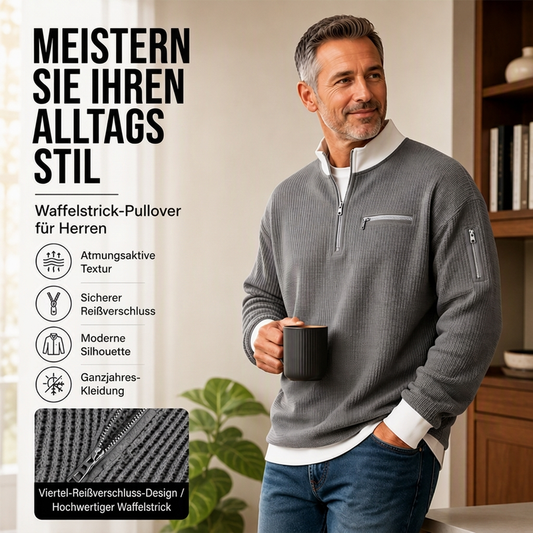 📢Heiß begehrt!📢 Lässiges Waffelstrick-Viertelreißverschluss-Sweatshirt für Herren