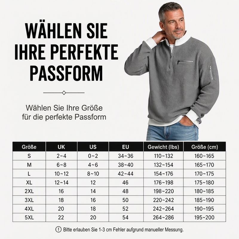 📢Heiß begehrt!📢 Lässiges Waffelstrick-Viertelreißverschluss-Sweatshirt für Herren