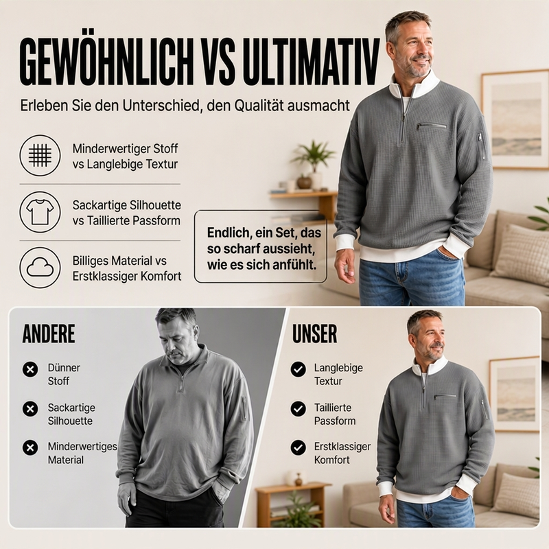 📢Heiß begehrt!📢 Lässiges Waffelstrick-Viertelreißverschluss-Sweatshirt für Herren