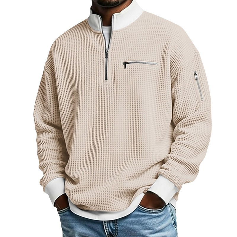 📢Heiß begehrt!📢 Lässiges Waffelstrick-Viertelreißverschluss-Sweatshirt für Herren