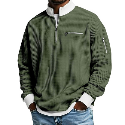 📢Heiß begehrt!📢 Lässiges Waffelstrick-Viertelreißverschluss-Sweatshirt für Herren