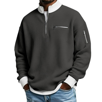 📢Heiß begehrt!📢 Lässiges Waffelstrick-Viertelreißverschluss-Sweatshirt für Herren