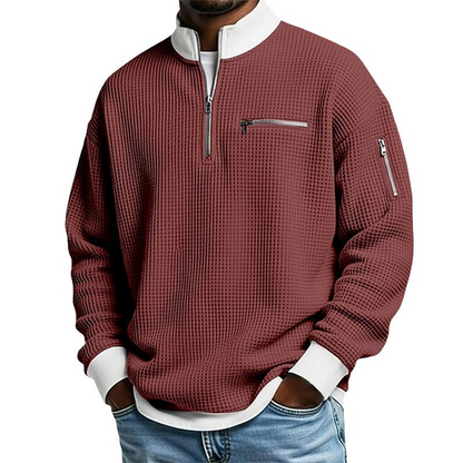 📢Heiß begehrt!📢 Lässiges Waffelstrick-Viertelreißverschluss-Sweatshirt für Herren