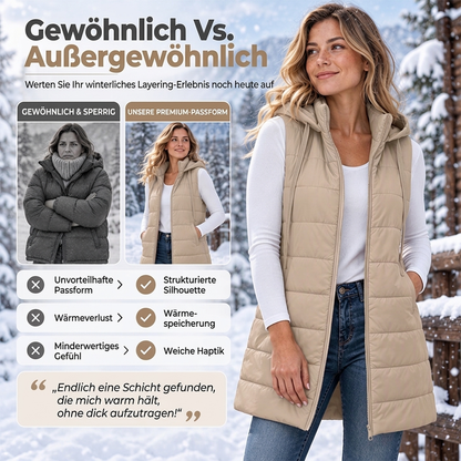 🥳Schnell sein!🥳 Damen mittellange, gesteppte Weste mit Kapuze