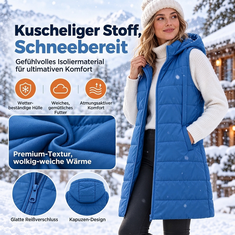 🥳Schnell sein!🥳 Damen mittellange, gesteppte Weste mit Kapuze