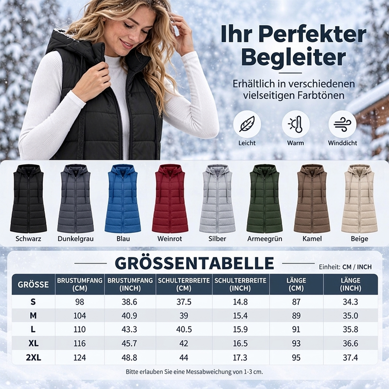 🥳Schnell sein!🥳 Damen mittellange, gesteppte Weste mit Kapuze