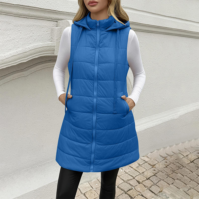 🥳Schnell sein!🥳 Damen mittellange, gesteppte Weste mit Kapuze