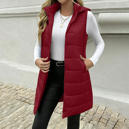 🥳Schnell sein!🥳 Damen mittellange, gesteppte Weste mit Kapuze