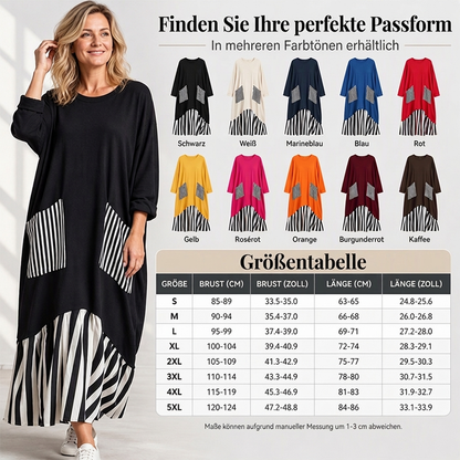 🥳Über 50.000 verkauft! 50% Rabatt!🥳 Damen Maxikleid mit Streifen-Patchwork und langen Ärmeln