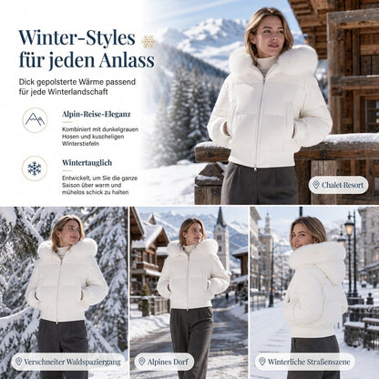 🥳Über 10.000 positive Bewertungen! 50% Rabatt!🥳 Kurze gepolsterte Winterkapuzenjacke für Damen mit Pelzkragen