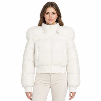 🥳Über 10.000 positive Bewertungen! 50% Rabatt!🥳 Kurze gepolsterte Winterkapuzenjacke für Damen mit Pelzkragen