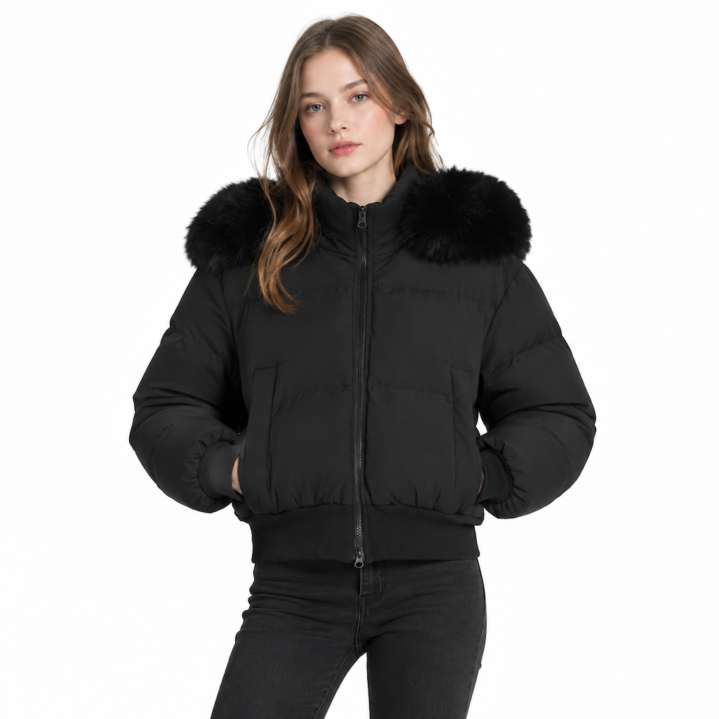 🥳Über 10.000 positive Bewertungen! 50% Rabatt!🥳 Kurze gepolsterte Winterkapuzenjacke für Damen mit Pelzkragen