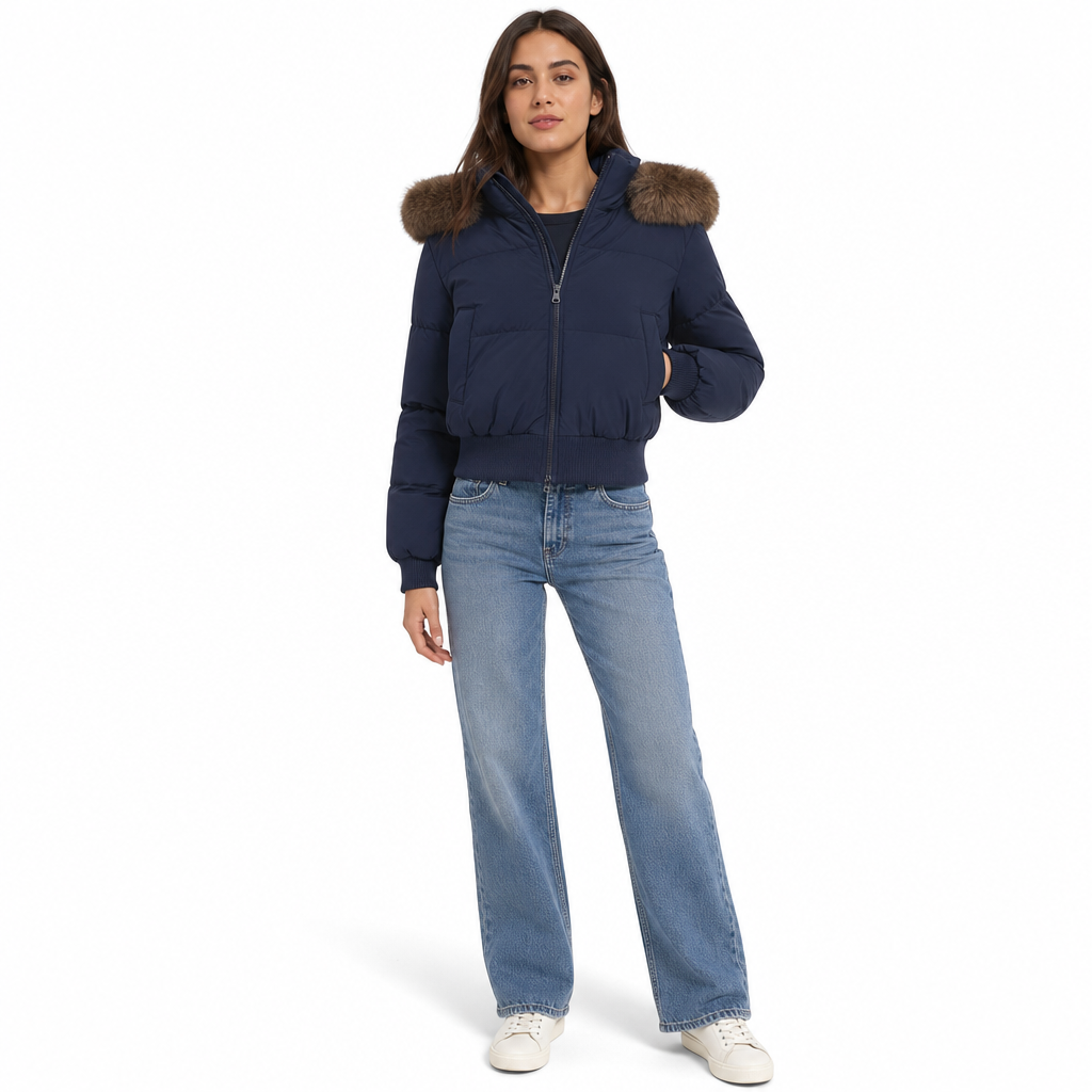 🥳Über 10.000 positive Bewertungen! 50% Rabatt!🥳 Kurze gepolsterte Winterkapuzenjacke für Damen mit Pelzkragen