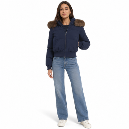 🥳Über 10.000 positive Bewertungen! 50% Rabatt!🥳 Kurze gepolsterte Winterkapuzenjacke für Damen mit Pelzkragen