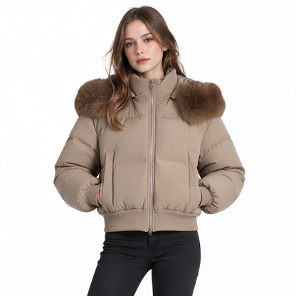 🥳Über 10.000 positive Bewertungen! 50% Rabatt!🥳 Kurze gepolsterte Winterkapuzenjacke für Damen mit Pelzkragen