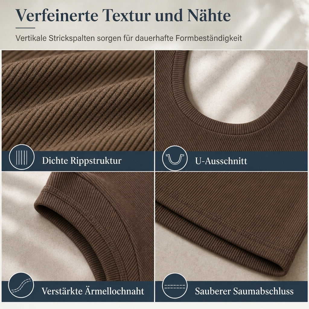 Damen Rippstrick-T-Shirt – eckiger Ausschnitt, Langarm & schmale Passform, figurbetont