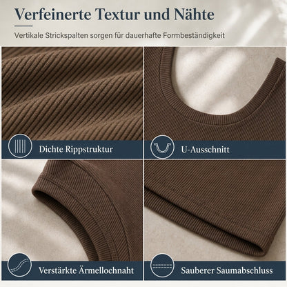 Damen Rippstrick-T-Shirt – eckiger Ausschnitt, Langarm & schmale Passform, figurbetont