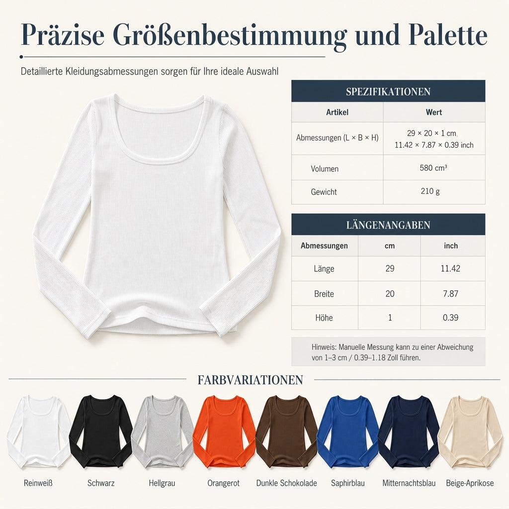 Damen Rippstrick-T-Shirt – eckiger Ausschnitt, Langarm & schmale Passform, figurbetont